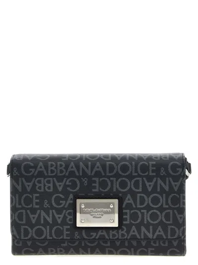 Dolce & Gabbana Black Allover Logo Crossbody Bag In Black