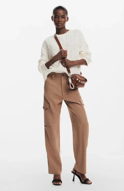 Desigual Exeter Cable Crewneck Sweater In White