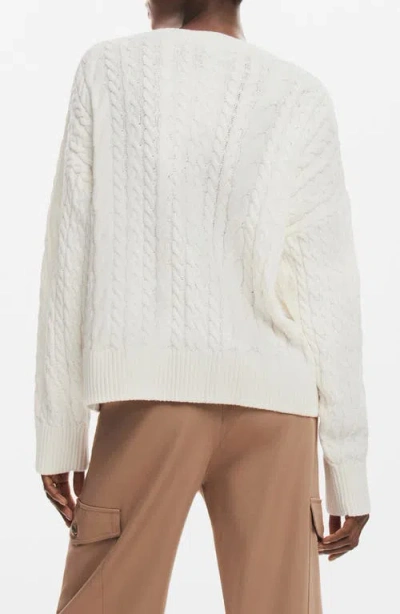 Desigual Exeter Cable Crewneck Sweater In White
