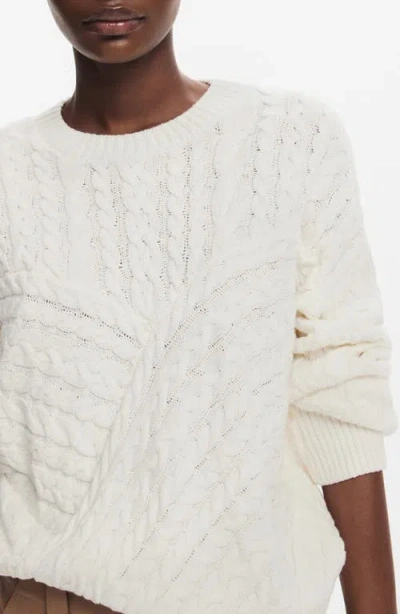 Desigual Exeter Cable Crewneck Sweater In White
