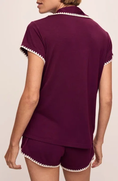 Eberjey Whipstitch Jersey Short Pajamas In Plum/ivory