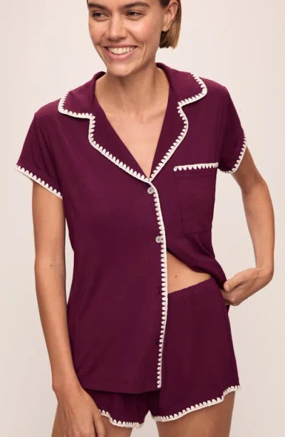 Eberjey Whipstitch Jersey Short Pajamas In Plum/ivory