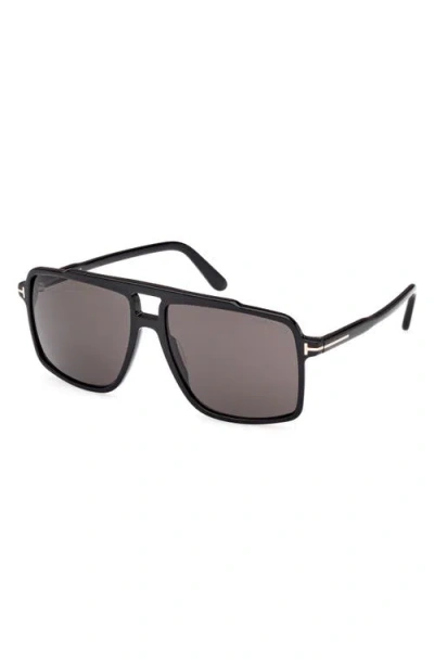 Tom Ford Eyewear Kemp Pilot Frame Sunglasses In Shiny Black/eco/smoke Lenses