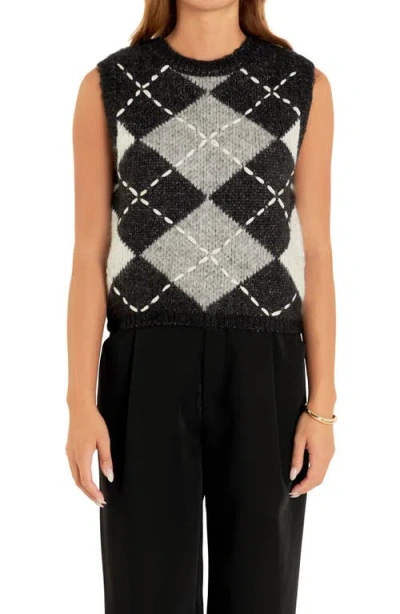English Factory Argyle Sweater Vest In Black
