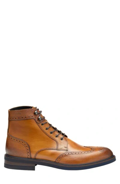 Johnston & Murphy Hartley Wingtip Boot In Tan Hand-stained It Calfskin
