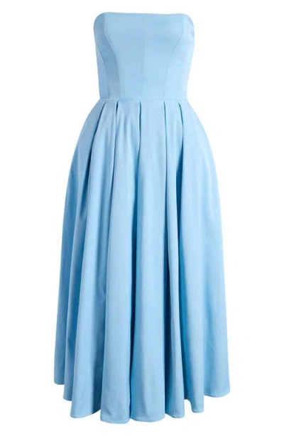 House Of Cb Womens Tuscan Blue Audrey Slim-fit Strapless Cotton-blend Midi Dress In Cinderella Blue