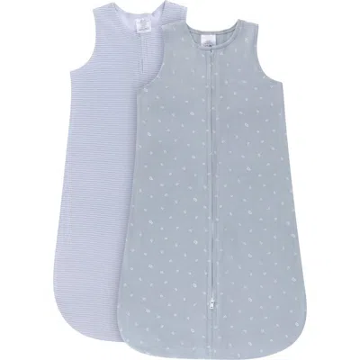 Ely's & Co. Baby Wearable Blanket In Blue Leaf & Stripes