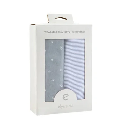 Ely's & Co. Baby Wearable Blanket In Blue Leaf & Stripes