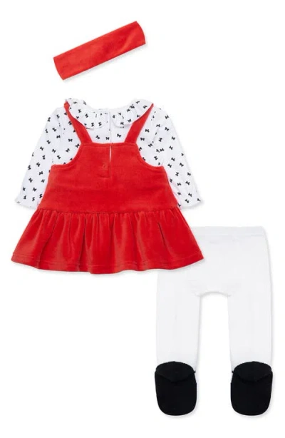 Shop Little Me Festive Bows Velour Dress, Tights & Headband Set In Red