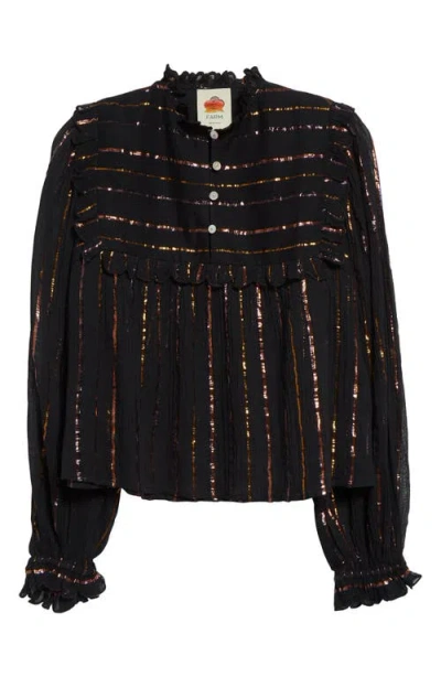 Shop Farm Rio Metallic Stripe Ruffle Shirt In Black