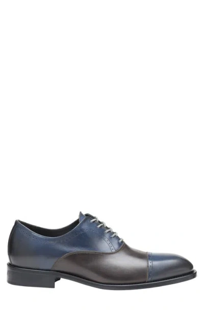 Johnston & Murphy Ellsworth Cap Toe Oxford In Navy/brown Italian Calfskin