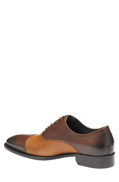 Johnston & Murphy Ellsworth Cap Toe Oxford In Brown/tan Italian Calfskin