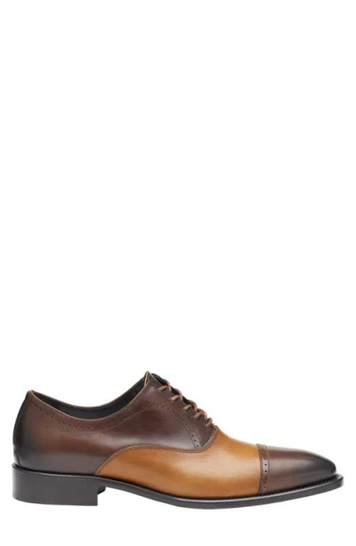Johnston & Murphy Ellsworth Cap Toe Oxford In Brown/tan Italian Calfskin