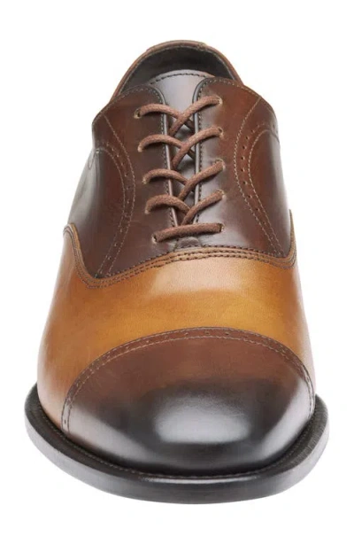 Johnston & Murphy Ellsworth Cap Toe Oxford In Brown/tan Italian Calfskin