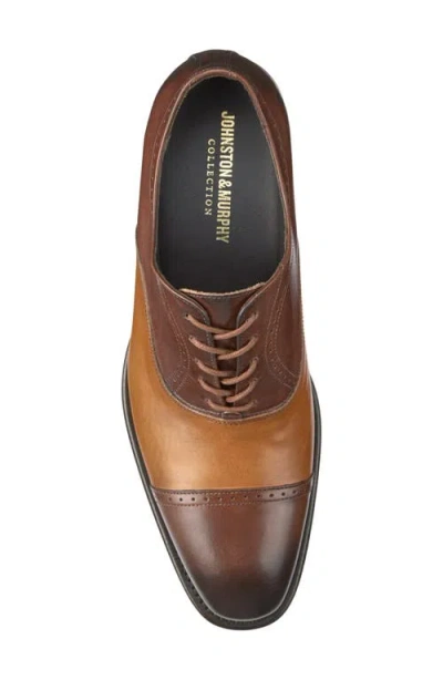 Johnston & Murphy Ellsworth Cap Toe Oxford In Brown/tan Italian Calfskin