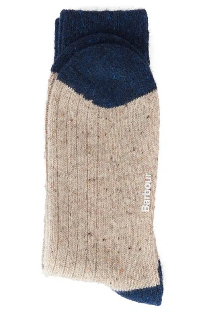 Barbour Houghton Wool Blend Boot Socks In Stone/navy