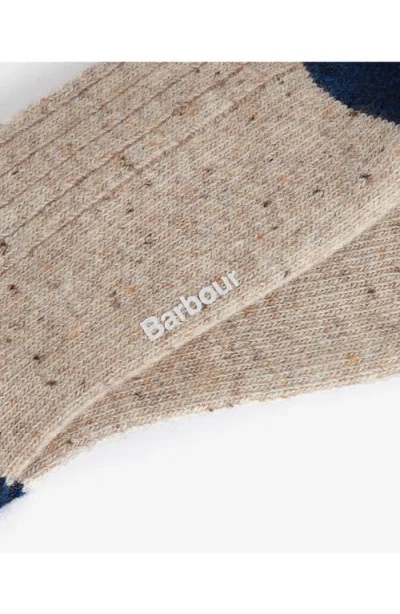 Shop Barbour Houghton Wool Blend Boot Socks In Stone/navy