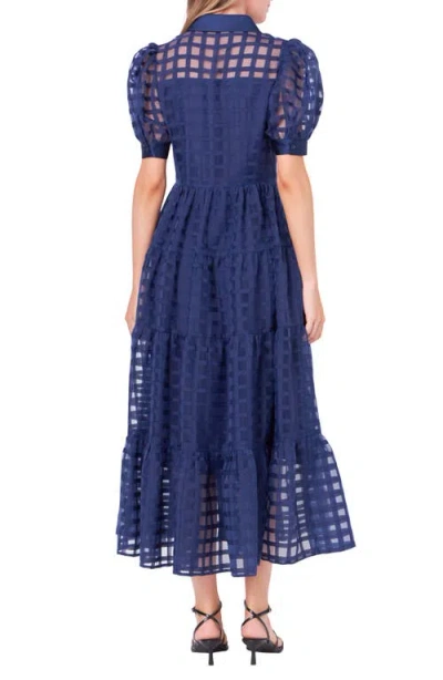 English Factory Grid Pattern Tiered Midi Shirtdress In Navy
