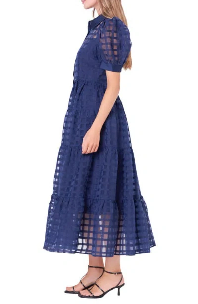 English Factory Grid Pattern Tiered Midi Shirtdress In Navy