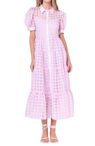 English Factory Grid Pattern Tiered Midi Shirtdress In Lilac