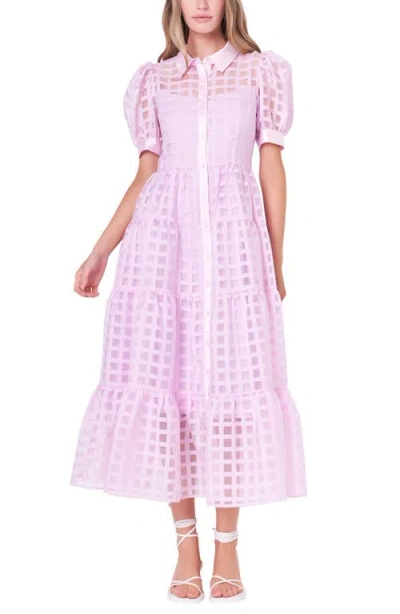 English Factory Grid Pattern Tiered Midi Shirtdress In Lilac