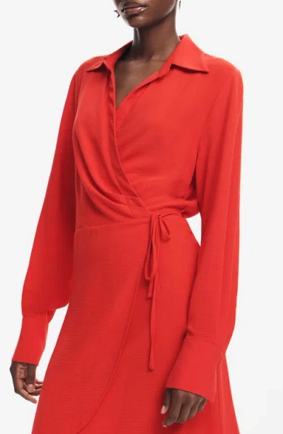 Desigual Detroit Long Sleeve Wrap Minidress In Red