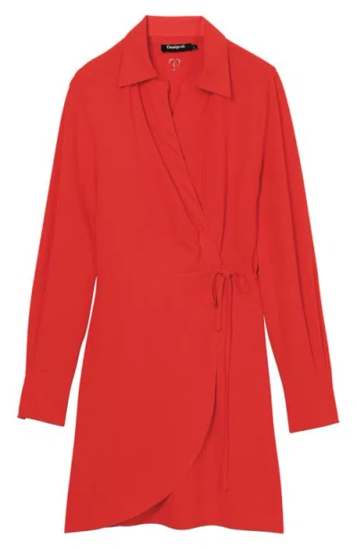 Desigual Detroit Long Sleeve Wrap Minidress In Red