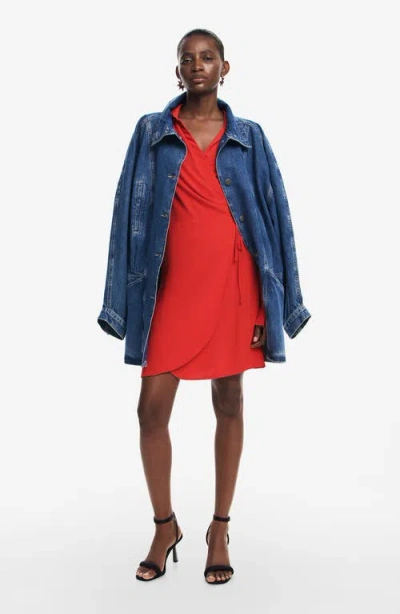 Desigual Detroit Long Sleeve Wrap Minidress In Red