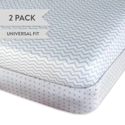 Crib Sheet Set Baby Fitted  2 Pack In Grey Chevron & Polka Dot