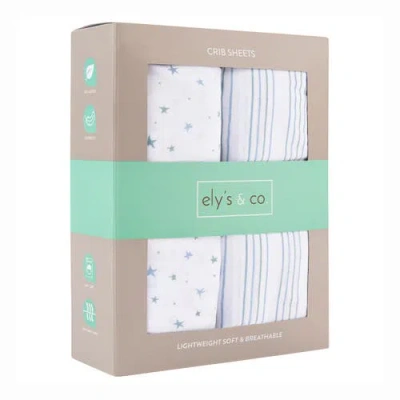Crib Sheet Set Baby Fitted  2 Pack In Dusty Blue Stars