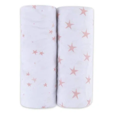 Crib Sheet Set Baby Fitted  2 Pack In Mauve Pink Stars