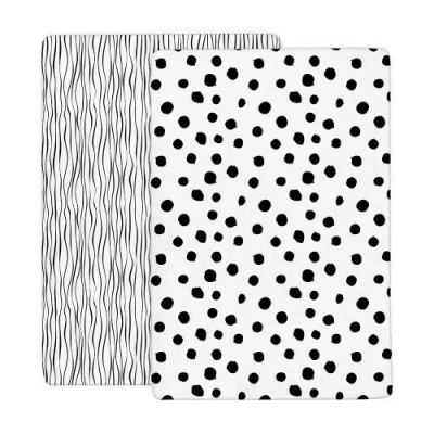 Crib Sheet Set Baby Fitted  2 Pack In Black & White Abstract