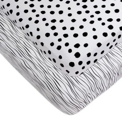 Crib Sheet Set Baby Fitted  2 Pack In Black & White Abstract