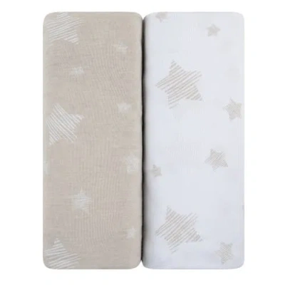Crib Sheet Set Baby Fitted  2 Pack In Tan Drawn Star