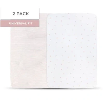 Crib Sheet Set Baby Fitted  2 Pack In Mauve Tulip & Stripes