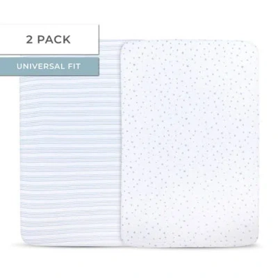 Mini Crib Sheet Baby Fitted Pack N Play In Dusty Blue Stars