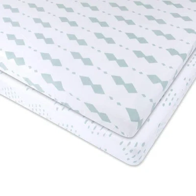 Mini Crib Sheet Baby Fitted Pack N Play In Sage Diamond