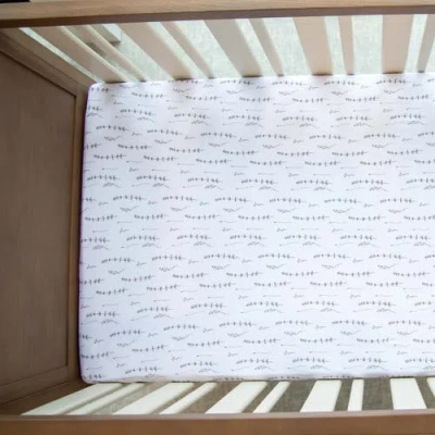 Mini Crib Sheet Baby Fitted Pack N Play In Forest Grey Leaves