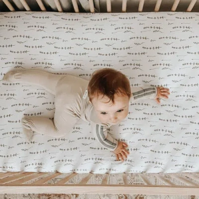 Mini Crib Sheet Baby Fitted Pack N Play In Forest Grey Leaves