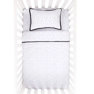 Crib Set Baby Crib Bedding Sets Includes Crib Sheet, Quilted Blanket, Crib Skirt, And Baby Pillowcas In Black & White Polka Dot