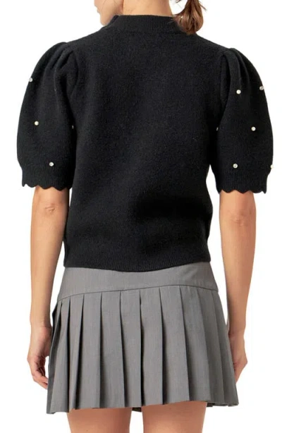 English Factory Embellished Short Sleeve Sweater In Black