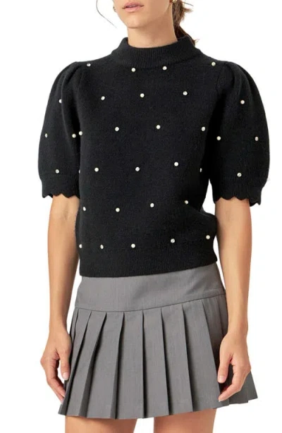 English Factory Embellished Short Sleeve Sweater In Black