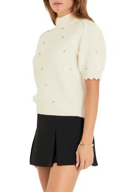 English Factory Embellished Short Sleeve Sweater In White