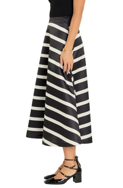 Shop English Factory Stripe Midi A-line Skirt In Black/white