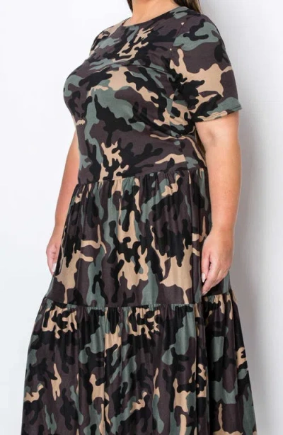 Shop L I V D Remi Camo Tiered Maxi Dress In Khaki