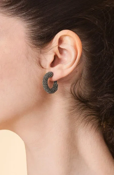 Deepa Gurnani Archie Hoop Earrings In Gunmetal