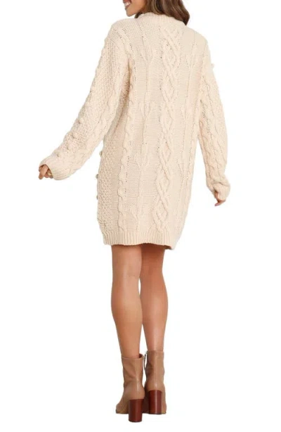 Petal And Pup Petal & Pup Mona Cable Stitch Long Sleeve Sweater Minidress In White