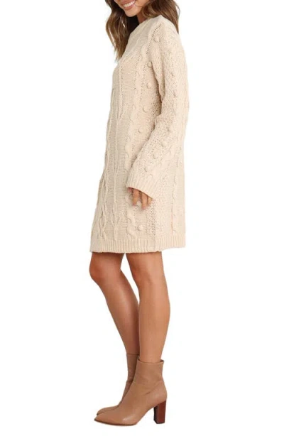 Petal And Pup Petal & Pup Mona Cable Stitch Long Sleeve Sweater Minidress In White