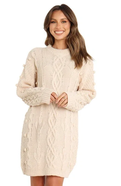 Petal And Pup Petal & Pup Mona Cable Stitch Long Sleeve Sweater Minidress In White