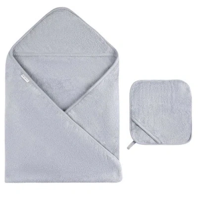 Ely's & Co. Unisex Hooded Towel & Washcloth - Baby In Misty Blue